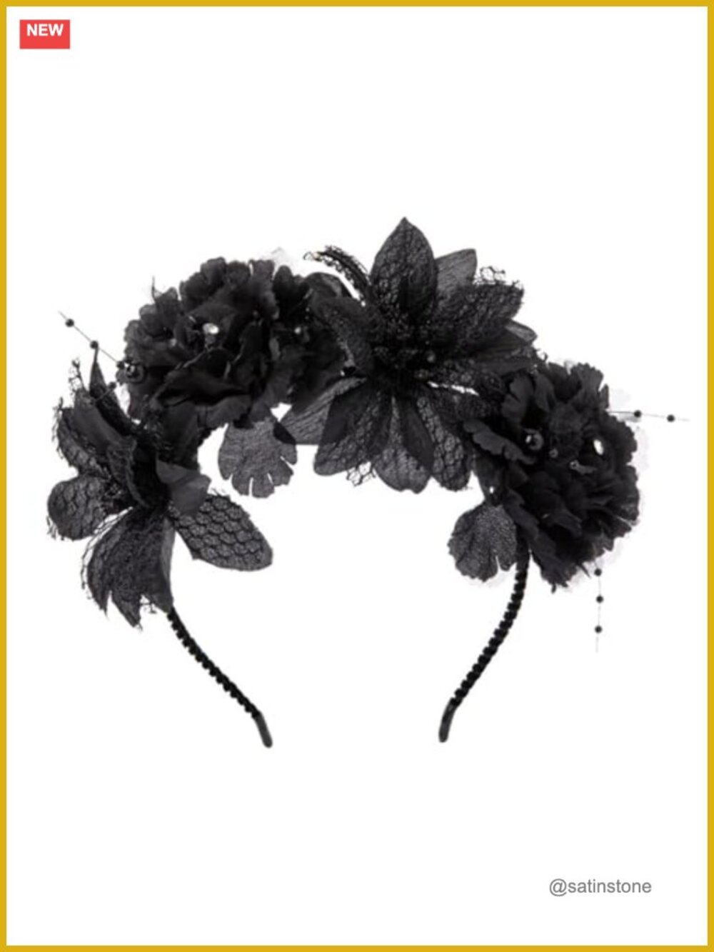 Black Cloth Flower Headband Halloween Party Hair Accessory for Women